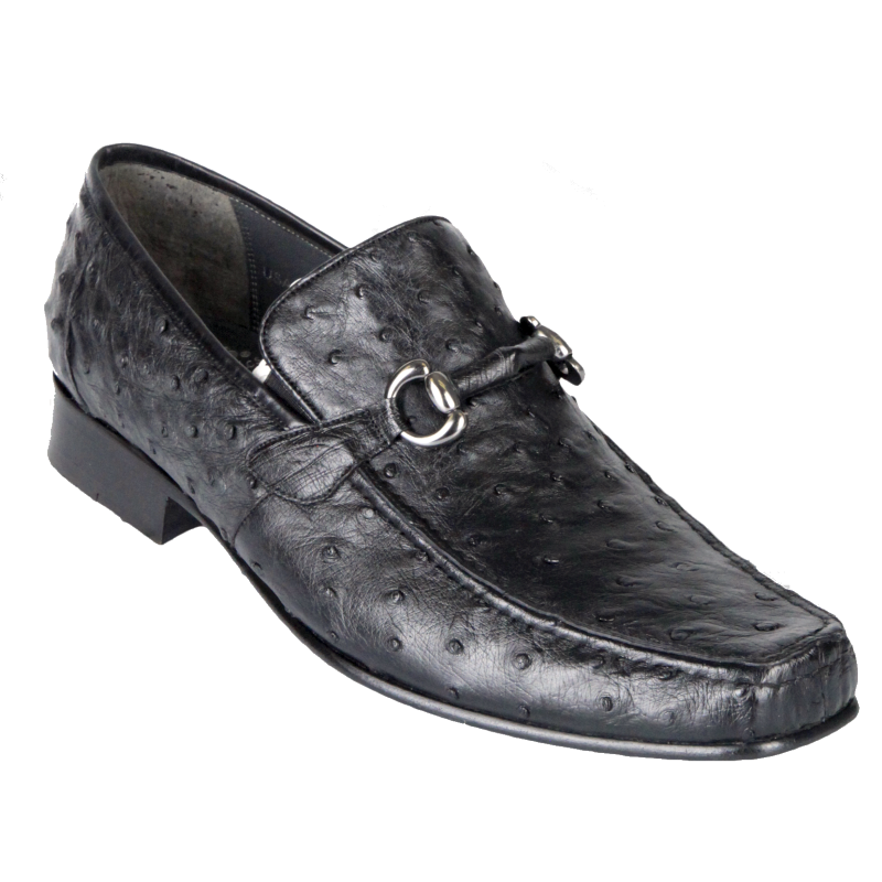 Los Altos Black Genuine Ostrich Quill Bit Loafers Shoes ZV100305